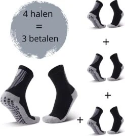 Gripsokken Voetbal - 4 Pack - Gripsokken Zwart - Anti-slip Sokken - Onesize 40-46 - Anti Blaren Sokken - Sportsokken - Gripsokken Voetbal - Gripsokken Padel - Gripsokken Tennis - Gripsokken Basketbal - Handbalsokken - Fitnesssokken - Skisokken