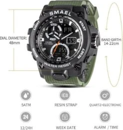 Heren Horloge Zwart Met Zwarte Rubber Band | WR 5BAR | Smael | Waterdicht |Glow In Dark | Mud Master | Leger | Army | Grof | Licht | Rubberen Band | Timer | Eyecatcher | Master| Shock | Vaderdag Cadeau | Vaderdag | Kado| -Casio Verkoop 1135x1200 2