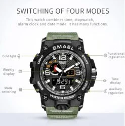 Heren Horloge Zwart Met Groene Rubber Band | Smael | Waterdicht | Glow In Dark | Groen | Mud Master | Leger | Army | Grof | Licht | Rubberen Band | Timer | Gshock | G-shock | Eyecatcher | Master| -Casio Verkoop 1192x1200 4