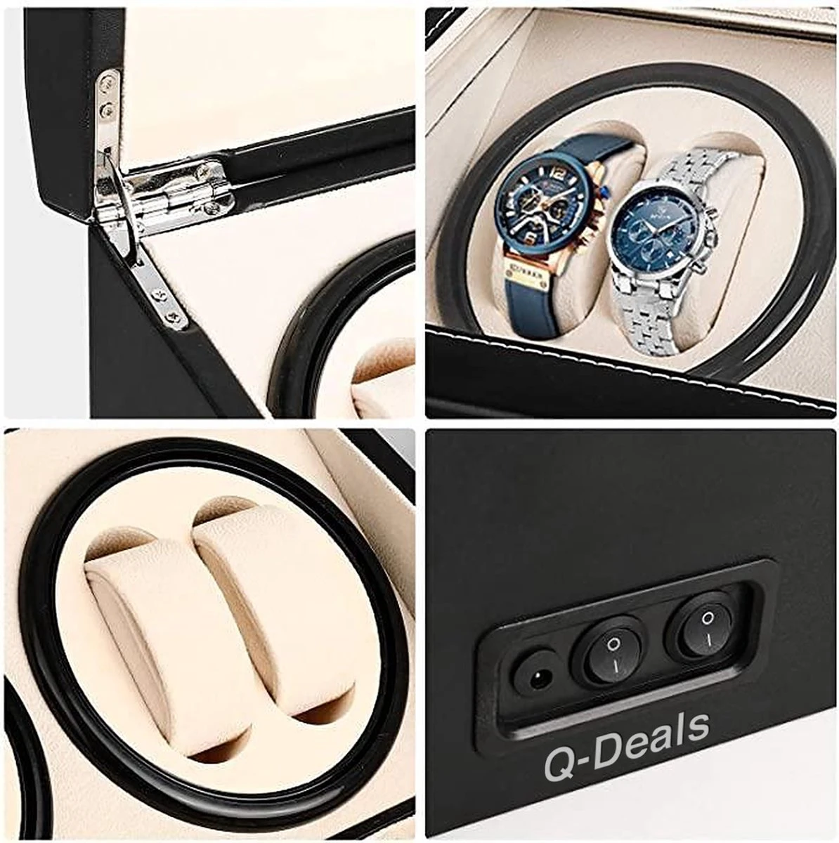 Luxe Leren 2-in-1 Automatische Horloge Box - Voor 4 Automatische Horloges + 6 Voor Opslag - Opbergbox Watchwinder - Horloge Opwinder - Horlogebox - Watch Winder 5 Luxe Leren 2-in-1 Automatische Horloge Box - Voor 4 Automatische Horloges + 6 Voor Opslag - Opbergbox Watchwinder - Horloge Opwinder - Horlogebox - Watch Winder - Afbeelding 3