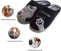 Geweo Home Sloffen - Pantoffels - Open Sloffen - Koraal Fleece Pantoffels Dames - Antislip - Leuk Katje - Kerstmis - Kerstfeest - Christmas Gift - Zwart - Maat 41/42 -Casio Verkoop 1200x1003 1