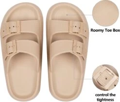 Geweo Slippers - Badslippers Heren Dames - Strand Sandalen Dubbele Gesp - Pillow Slides Slippers - Kerstmis - Kerstfeest - Christmas Gift - Unisex - Dikke Zool Antislip - Lichtgewicht - Khaki - Maat 3940 -Casio Verkoop 1200x1024 2