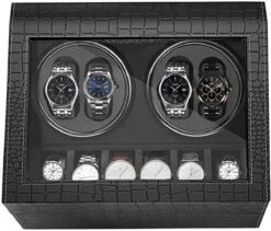 Luxe Alligator 2-in-1 Automatische Horloge Winder Doos - Voor 4 Automatische Horloges + 6 Voor Opslag - Opbergbox Horlogedoos - Horlogeopwinder - Horlogebox - Vaderdag