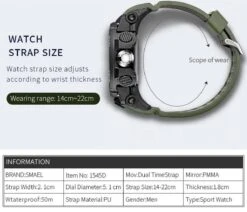 Heren Horloge Zwart Met Groene Rubber Band | Smael | Waterdicht | Glow In Dark | Groen | Mud Master | Leger | Army | Grof | Licht | Rubberen Band | Timer | Gshock | G-shock | Eyecatcher | Master| -Casio Verkoop 1200x1028