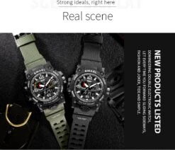 Heren Horloge Zwart Met Groene Rubber Band | Smael | Waterdicht | Glow In Dark | Groen | Mud Master | Leger | Army | Grof | Licht | Rubberen Band | Timer | Gshock | G-shock | Eyecatcher | Master| -Casio Verkoop 1200x1031