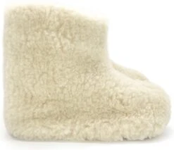 Texelse Wollen Sloffen Leren Onderzool. Wit - 39 / 40