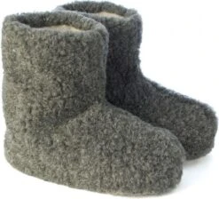 Texelse Wollen Sloffen Grijs Leren Onderzool. 43 / 44