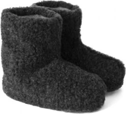 Texelse Wollen Sloffen Zwart Leren Onderzool. 39 / 40