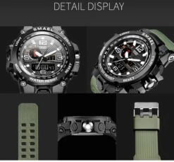 Heren Horloge Zwart Met Groene Rubber Band | Smael | Waterdicht | Glow In Dark | Groen | Mud Master | Leger | Army | Grof | Licht | Rubberen Band | Timer | Gshock | G-shock | Eyecatcher | Master| -Casio Verkoop 1200x1113