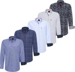 Cappuccino Italia - Heren Overhemden Regular Fit Overhemd 5-Pack Voordeel - Blauw - Maat L