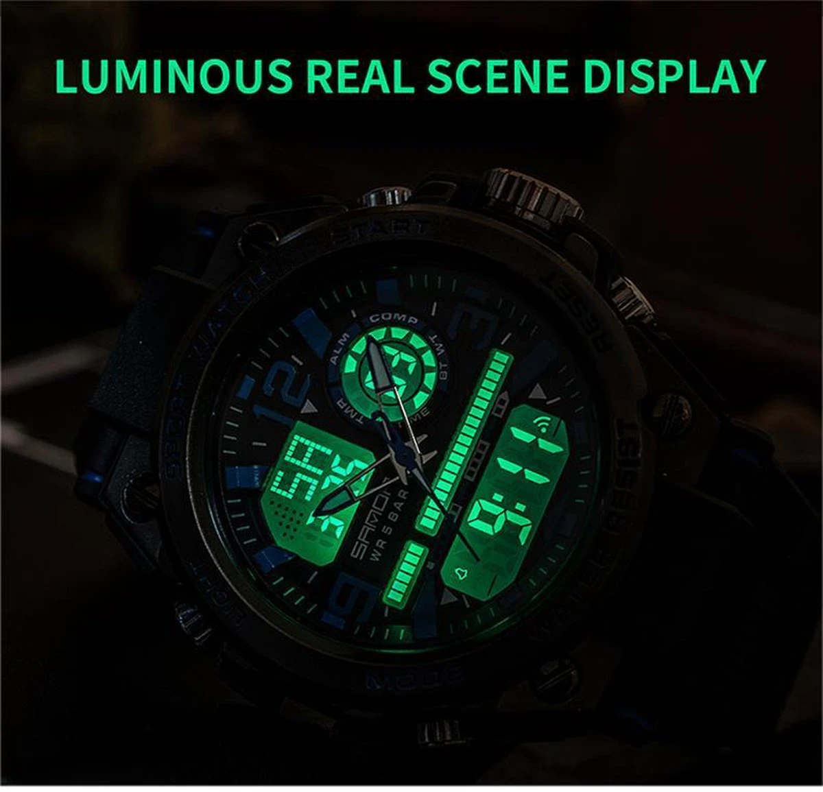 Horloge - Stoer - Mannen - Waterproof - Rubberen Band - Mat - Groen - Trendy - Military Watch - Smael - Cadeau Tip 6 Horloge - Stoer - Mannen - Waterproof - Rubberen Band - Mat - Groen - Trendy - Military Watch - Smael - Cadeau Tip - Afbeelding 4