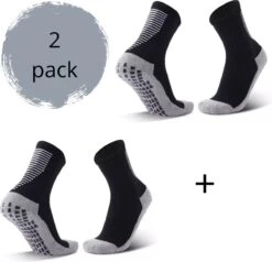 Gripsokken Voetbal - 2 Pack - Gripsokken Zwart - Anti-slip Sokken - Onesize 40-46 - Anti Blaren Sokken - Sportsokken - Gripsokken Voetbal - Gripsokken Padel - Gripsokken Tennis - Gripsokken Basketbal - Handbalsokken - Fitnesssokken - Skisokken