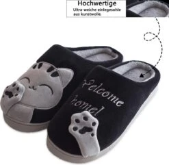 Geweo Home Sloffen - Pantoffels - Open Sloffen - Koraal Fleece Pantoffels Dames - Antislip - Leuk Katje - Kerstmis - Kerstfeest - Christmas Gift - Zwart - Maat 41/42 -Casio Verkoop 1200x1169 5