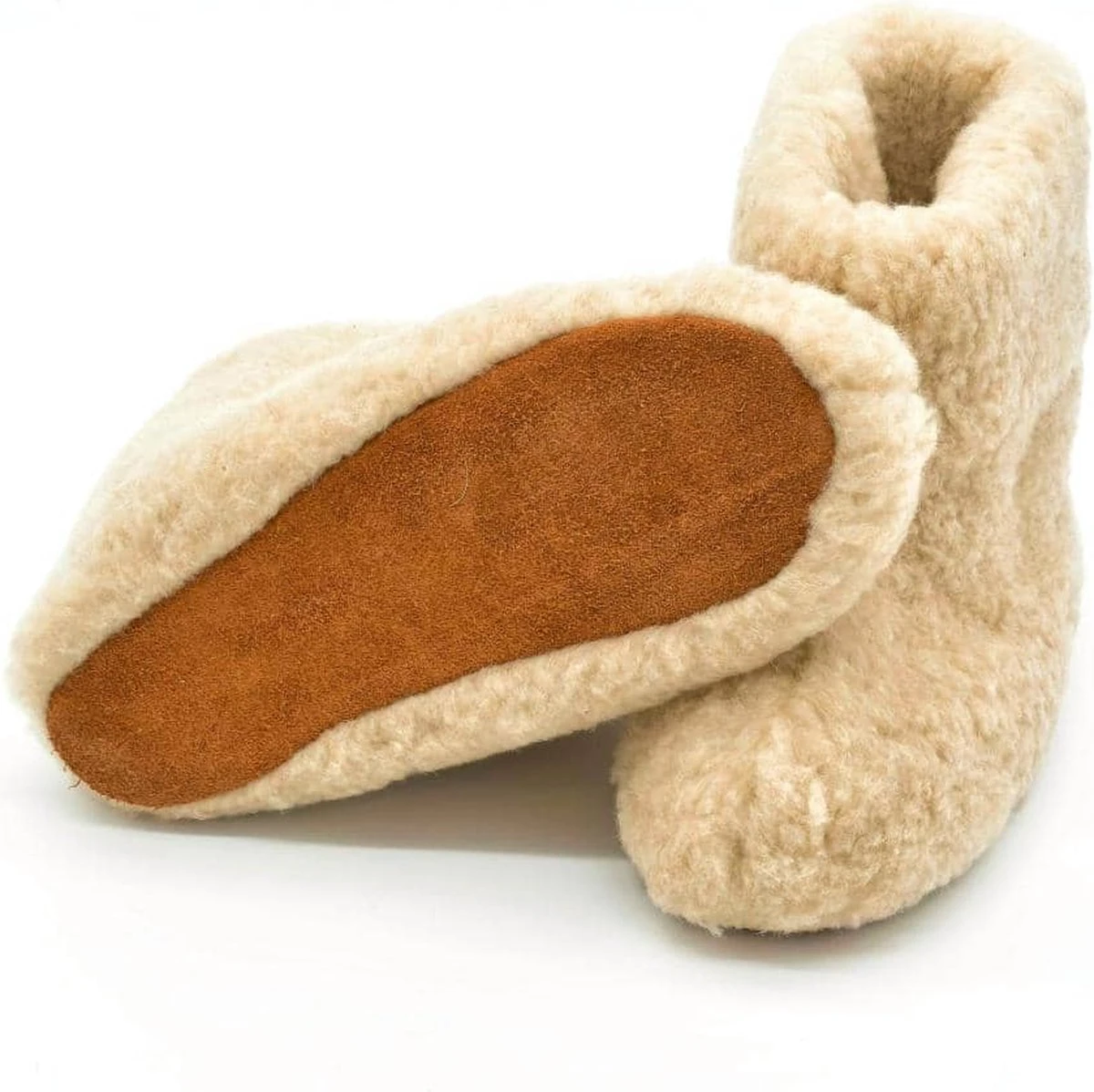 Texelse Wollen Hoge Sloffen Met Echte Leren Suède Zool - Beige - 39 / 40 4 Texelse Wollen Hoge Sloffen Met Echte Leren Suède Zool - Beige - 39 / 40 - Afbeelding 2