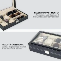 Luxe Brillen Opbergbox - Sieraden Display - 6 Horloge Compartimenten + 3 Brilles Opbergvakken - Confibel Horlogebox - Zwart -Casio Verkoop 1200x1200 1007