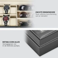 Luxe Brillen Opbergbox - Sieraden Display - 6 Horloge Compartimenten + 3 Brilles Opbergvakken - Confibel Horlogebox - Zwart -Casio Verkoop 1200x1200 1008