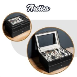Aretica Horlogebox - Sieradendoos - Geschikt Voor 20 Horloges - Fluweel - Kunstleer - Zwart -Casio Verkoop 1200x1200 1071