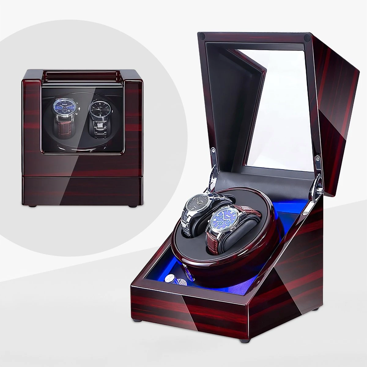 Olvy Luxe Watchwinder Voor 2 Horloges - Met LED Verlichting - Piano Lak - Dubbele Watchwinder - Horloge Opwinder 3 Olvy Luxe Watchwinder Voor 2 Horloges - Met LED Verlichting - Piano Lak - Dubbele Watchwinder - Horloge Opwinder
