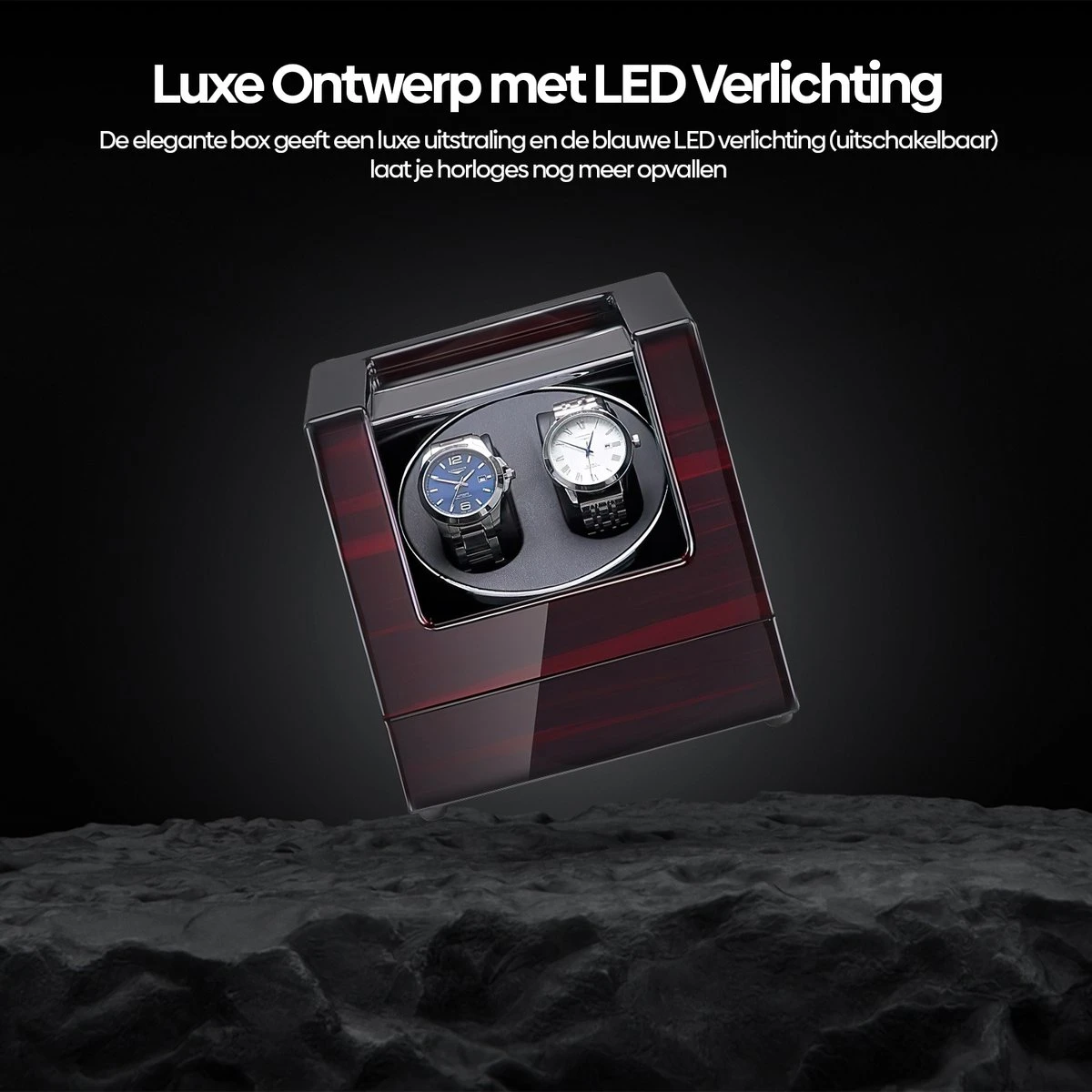 Olvy Luxe Watchwinder Voor 2 Horloges - Met LED Verlichting - Piano Lak - Dubbele Watchwinder - Horloge Opwinder 6 Olvy Luxe Watchwinder Voor 2 Horloges - Met LED Verlichting - Piano Lak - Dubbele Watchwinder - Horloge Opwinder - Afbeelding 4