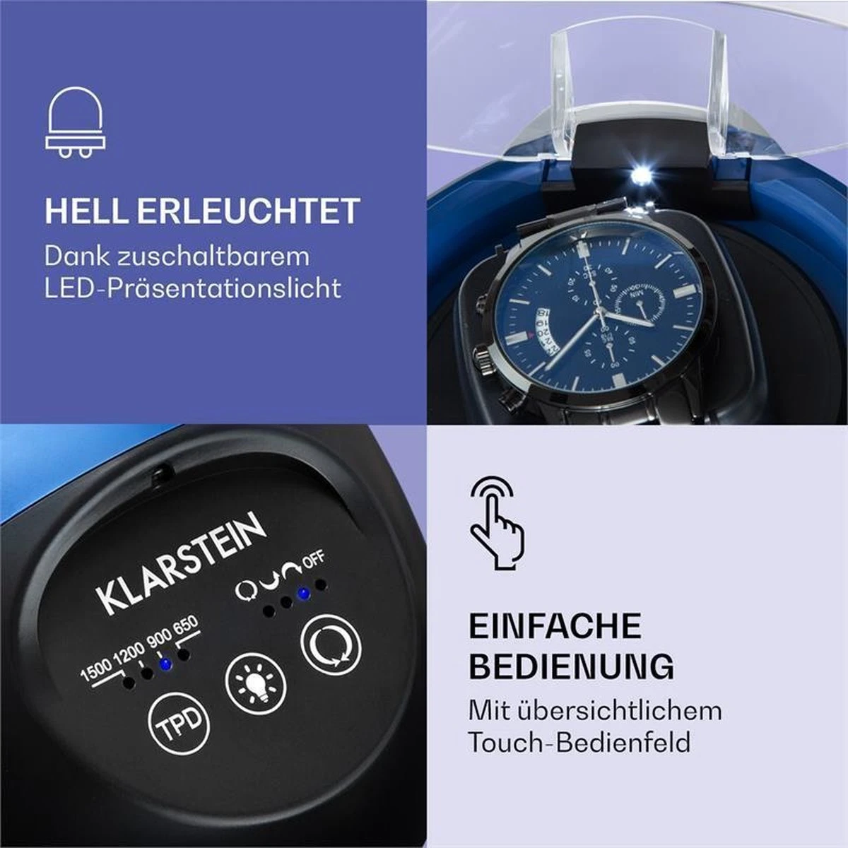 Klarstein St. Gallen Ll Premium Horlogeopwinder - Watchwinder - Horlogewinder - 4 Snelheden - 3 Rotatiemodi - Kijkvenster Van Acrylglas 5 Klarstein St. Gallen Ll Premium Horlogeopwinder - Watchwinder - Horlogewinder - 4 Snelheden - 3 Rotatiemodi - Kijkvenster Van Acrylglas - Afbeelding 3