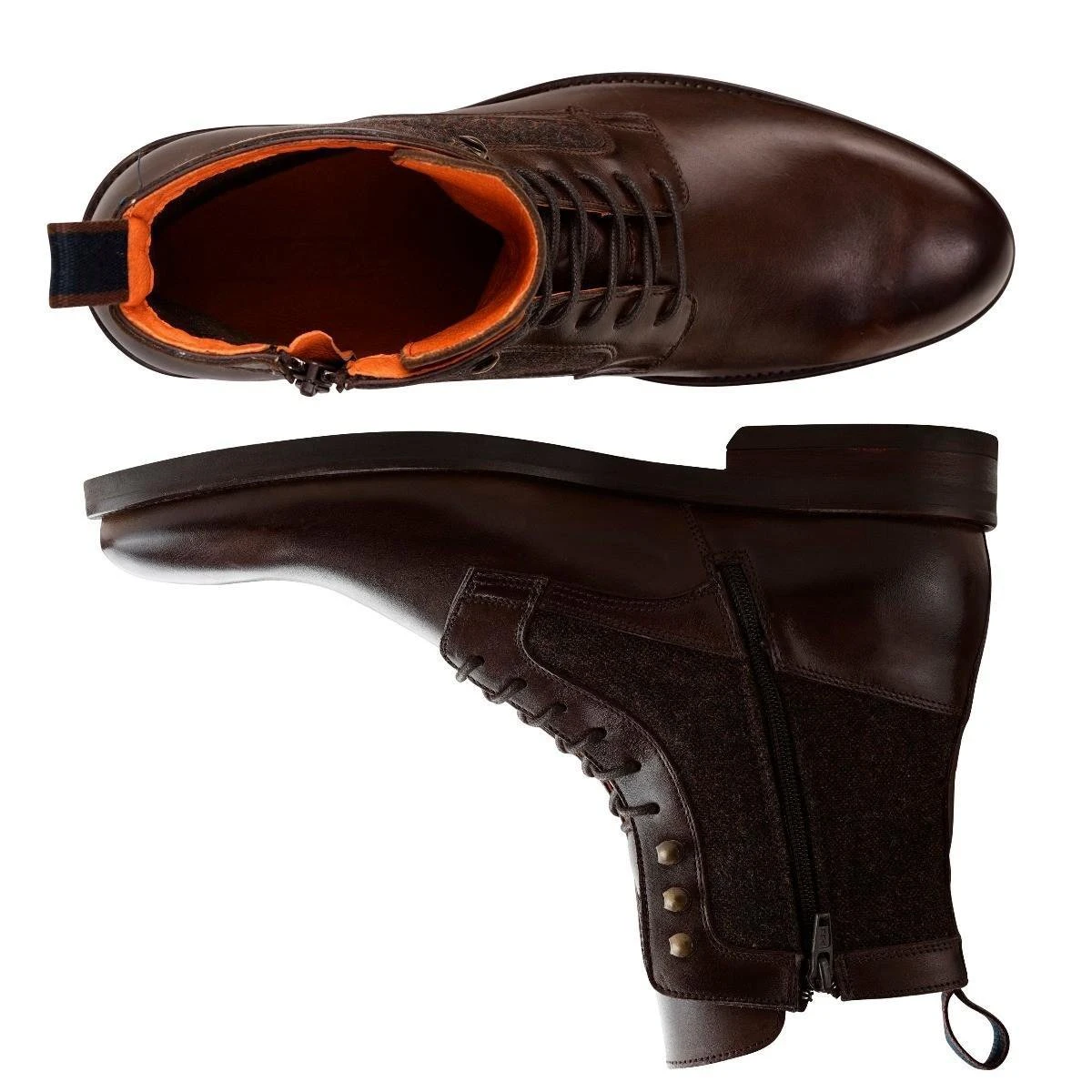 DenBroeck Worth St. - Hoge Veterschoenen - Hoogwaardig Leder En Katoen - Heren - Donkerbruin 4 DenBroeck Worth St. - Hoge Veterschoenen - Hoogwaardig Leder En Katoen - Heren - Donkerbruin - Afbeelding 2