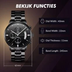 Horloges Voor Mannen - Horloge Mannen - Zwart - Heren Horloge - Zwart Edelstaal - Roestvrij Staal - Waterdicht- Chronograaf - Geschenkset Met Verstelbare Pin -Casio Verkoop 1200x1200 241