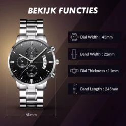 Horloges Voor Mannen - Horloge Mannen – Luxe Zilver Zwart Design - Heren Horloge - Ø 42 Mm - Roestvrij Staal - Waterdicht Tot 3 Bar - Chronograaf - Geschenkset Met Verstelbare Pin -Casio Verkoop 1200x1200 390