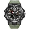 Heren Horloge Zwart Met Groene Rubber Band | Smael | Waterdicht | Glow In Dark | Groen | Mud Master | Leger | Army | Grof | Licht | Rubberen Band | Timer | Gshock | G-shock | Eyecatcher | Master| -Casio Verkoop 1200x1200 399