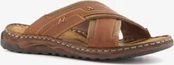 Van Beers Leren Heren Slippers - Cognac - Maat 41
