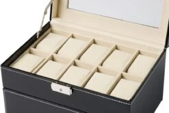 Merkloos DisQounts Horlogebox - Zwart Leer - Geschikt Voor 20 Stuks - 27cm X 20cm X 16cm - -Casio Verkoop 1200x800 35