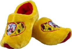 Elcee-Haly – Klomp Sloffen – Pantoffelklomp Met Hollands Molen Decor – Warme Sloffen – Geel Met Rood – Maat 42/43