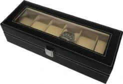 Aretica Luxe Horloge En Sieraden Box Geschikt Voor 6 Horloges - Fluweel - Kunstleer - Zwart -Casio Verkoop 1200x822