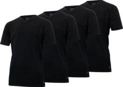 4-pak Heren T-shirts Gentlemen Longfit ( Extra Lang ), 100% Katoen Voorgekrompen Zwart V-hals XL