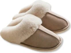 Pantoffels Dames En Heren Fluffy Open Sloffen Met Pluche Voering Antislip Zool – Heavency ® - Khaki - Maat 40/41