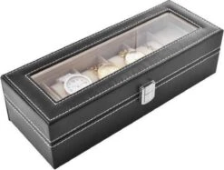 Merkloos Luxe Horlogedoos Met Kussentjes - Horloge-Opbergbox Houder Kist - Opbergkist Heren/Dames - Zwart Leer - 6 Horloges Compartimenten -Casio Verkoop 1200x908