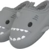 Geweo Home Sloffen Dames Heren - Haai Pantoffels - Kerstmis - Kerstfeest - Christmas Gift - Antislip Pluche Warme Fleece Open Sloffen - Comfortabel Traagschuim - Grijs - Maat 4445