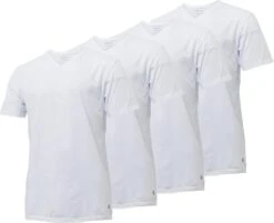 4-pak Heren T-shirts Gentlemen Longfit ( Extra Lang ), 100% Katoen Voorgekrompen Wit V-hals L