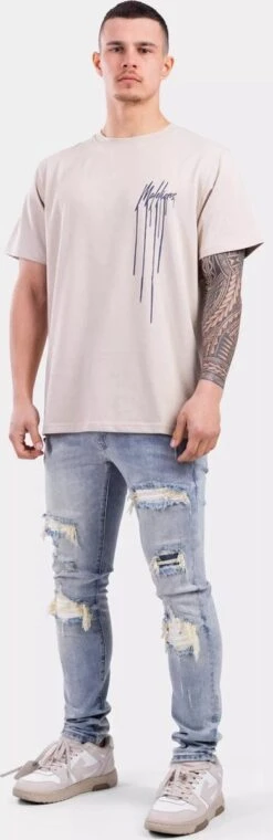 Malelions Dripped T-Shirt Senior Beige/Navy -Casio Verkoop 390x1200 4