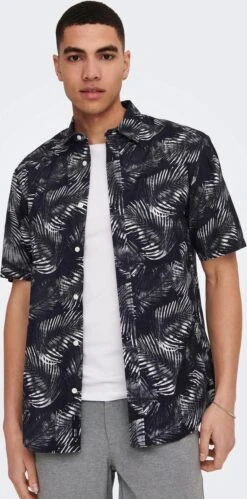 Only & Sons Overhemd Onsbes Reg Ctn Slub Leaf Ss Shirt 22025050 Dark Navy Mannen Maat - XL -Casio Verkoop 594x1200 1