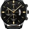 WiseGoods WS1241 - Luxe Quartz Horloge Heren - Zakelijk Herenhorloge - Watch - Lederen Band - RVS - Zwart