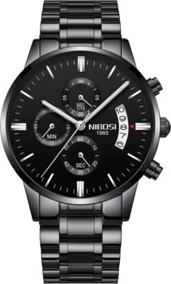 NIBOSI Herenhorloge 42 Mm - Zwart