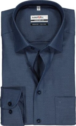 MARVELIS Comfort Fit Overhemd - Structuur - Donkerblauw (contrast) - Strijkvrij - Boordmaat: 42