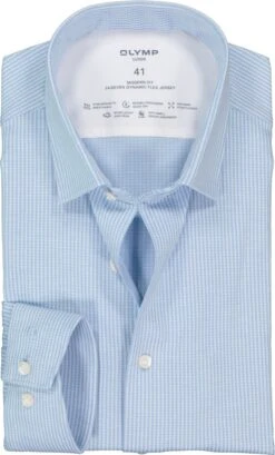 OLYMP Luxor Modern Fit Overhemd 24/7 - Lichtblauw Tricot Structuur - Strijkvriendelijk - Boordmaat: 42