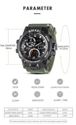 Heren Horloge Zwart Met Zwarte Rubber Band | WR 5BAR | Smael | Waterdicht |Glow In Dark | Mud Master | Leger | Army | Grof | Licht | Rubberen Band | Timer | Eyecatcher | Master| Shock | Vaderdag Cadeau | Vaderdag | Kado| -Casio Verkoop 732x1200