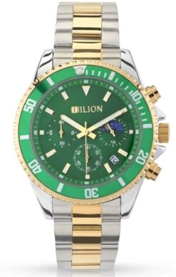 Horloges Voor Mannen – Heren Horloge – Mannen Horloge – Staal Mannen Horloge – RVS Horloge – Roestvrij Staal - Horloge Stalen Band – Quartz Chronograaf Horloge – Zilver Horloge – Zilverkleurig/ Goudkleurig/ Groen - Ø 42.5 Mm – 3 ATM Waterdicht