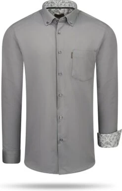Cappuccino - Heren Overhemd - Borstzakje - Donker Grijs