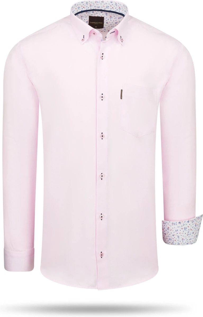 Cappuccino - Heren Overhemd - Borstzakje - Roze 3 Cappuccino - Heren Overhemd - Borstzakje - Roze