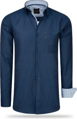 Cappuccino Italia - Heren Overhemd - Borstzakje - Navy Blauw - XXL