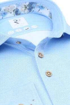 R2 Amsterdam - Knitted Piqué Overhemd Lichtblauw - Maat 38 - Modern-fit