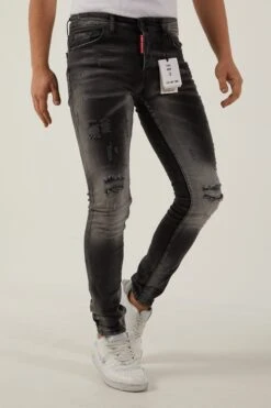 212 By XWAY JEANS K/815 - RIPPET MET PAINT SPLATTER - HEREN SLIM FIT JEANS - SPIJKERBROEK - SLIM FIT - PREMIUM STREET FASHION - ZWART -Casio Verkoop 800x1200 234